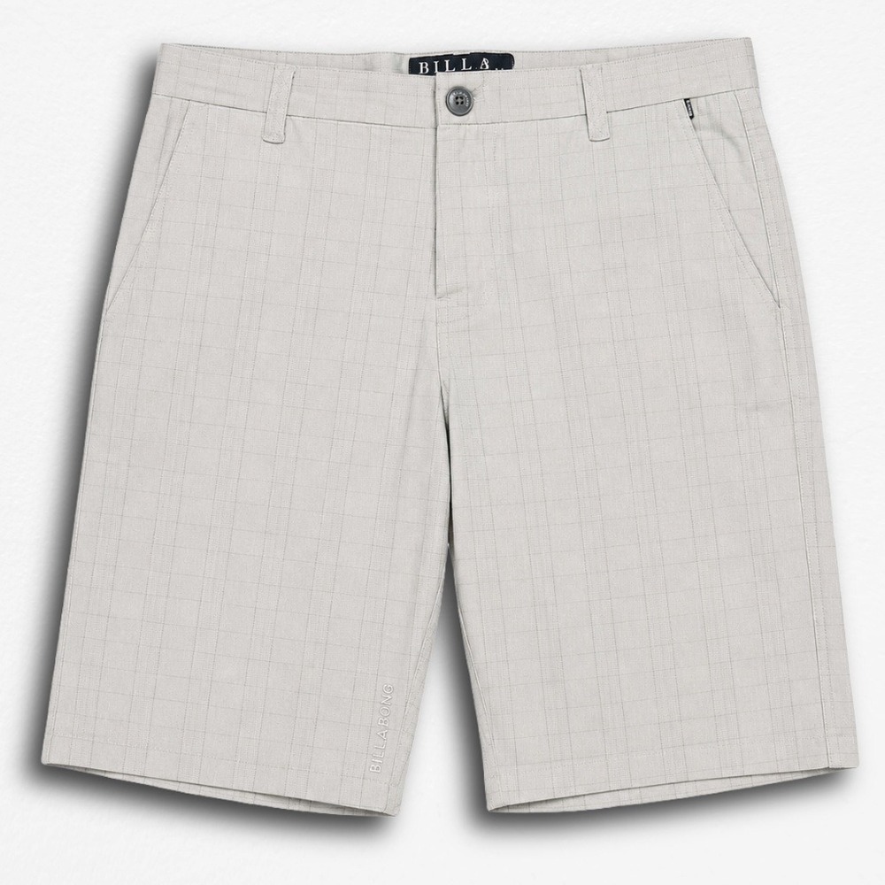 Billabong Mens Beige Windowpane Grid Walk Shorts Size 33 Casual Summer Beach